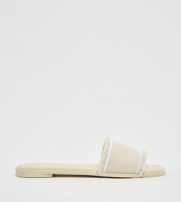 Fringe Detail Canvas Flat Sandals