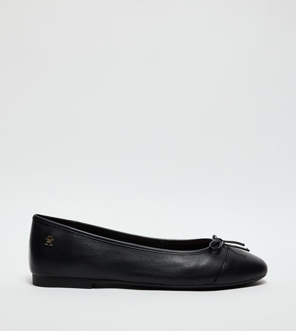 Textured Toe Cap Leather Ballerinas
