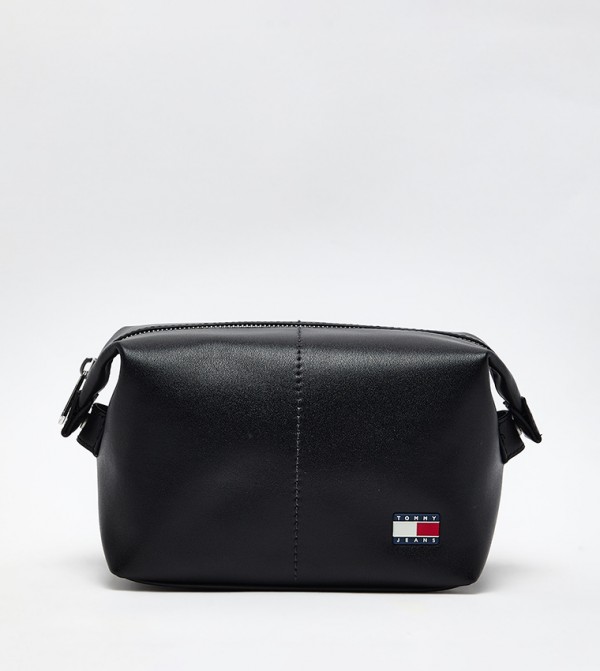 Flag Detail Leather Toiletry Bag
