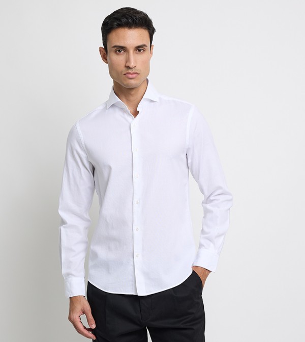 Textured Long Sleeves Oxford Shirt