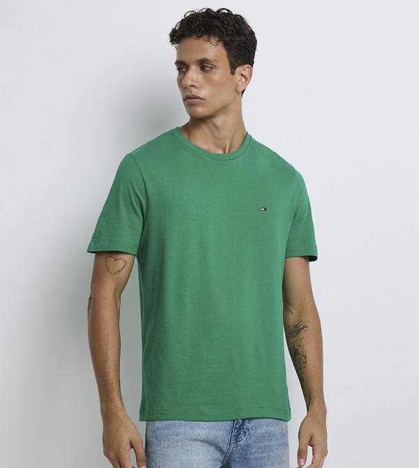 Flag Embroidered Crew Neck T-Shirt