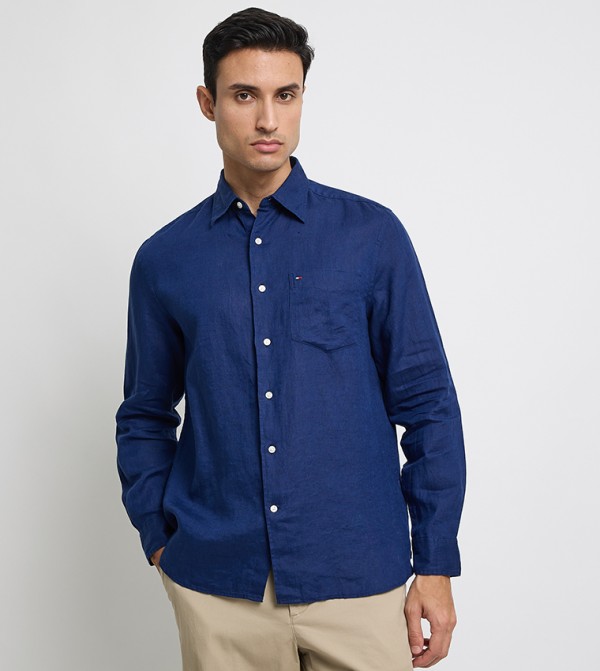 Flag Embroidered Linen Shirt