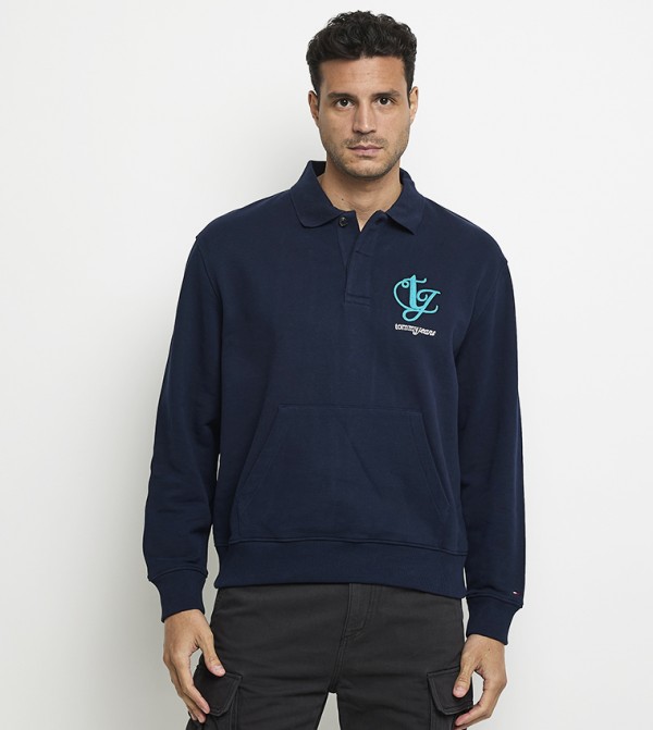 Embroidered Relaxed Fit Collared Sweatshirt