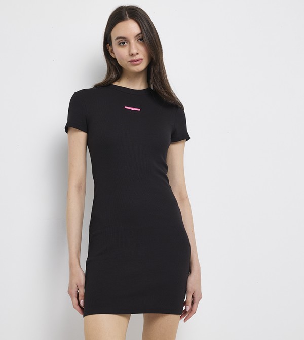 Ribbed Logo Detail Mini Dress