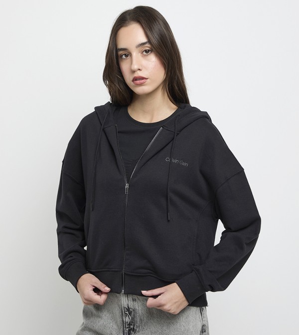 Logo Embroidered Full Zip Hooded Jacket