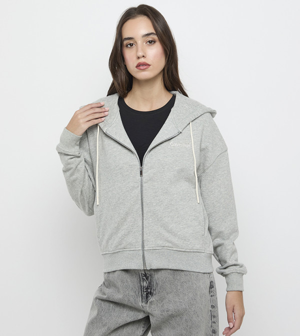 Logo Embroidered Full Zip Hooded Jacket