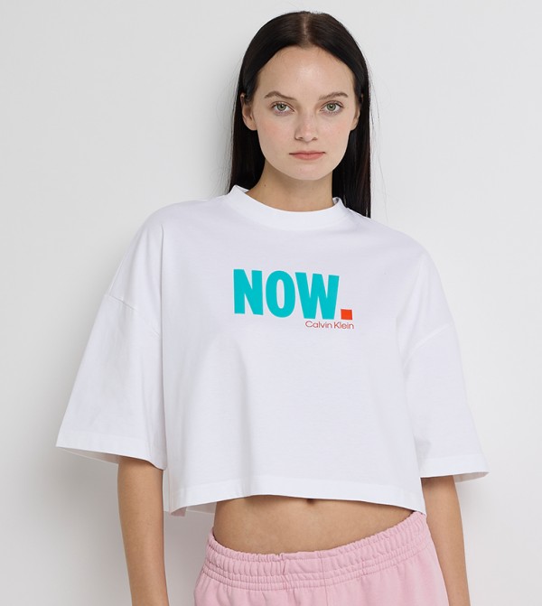Printed Crew Neck Oversized Crop T-Shirt