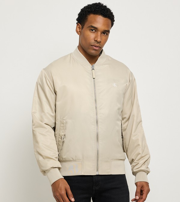 Zippered Stand Collar Bomber Jacket