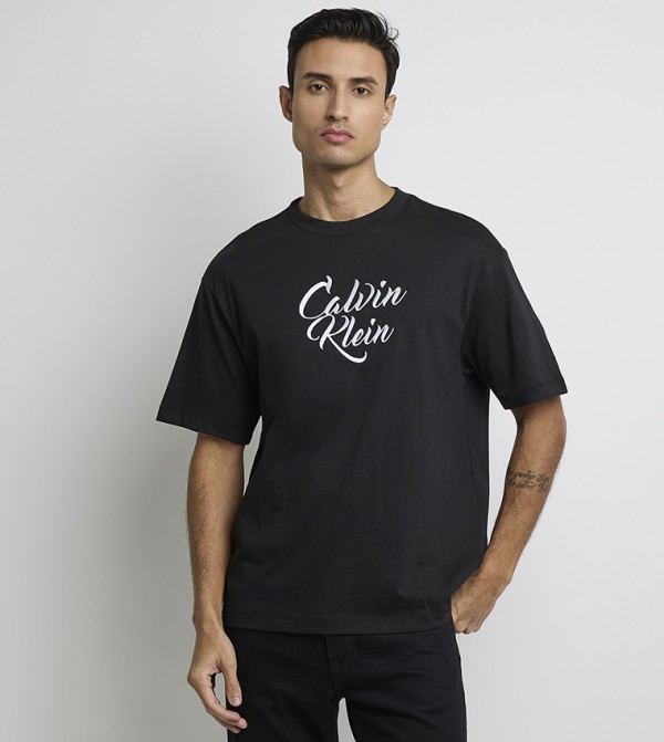 Logo Embroidered Cursive Casual T-Shirt