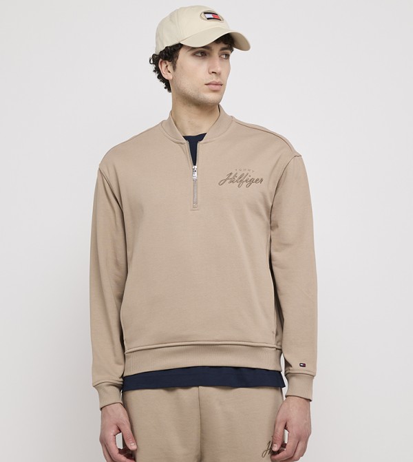 Logo Embroidered Zipper Neck Sweatshirt