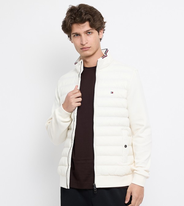 Flag Embroidered Zip-Through Puffer Jacket