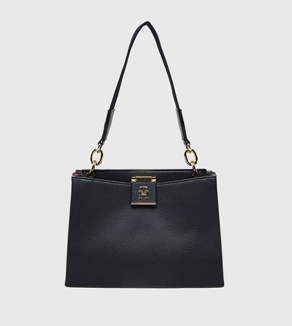 Monogram Detail Textured Shoulder Bag