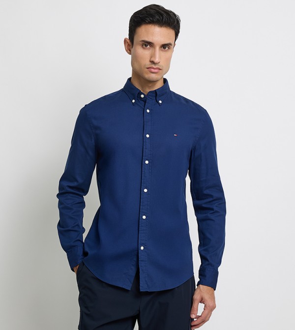 Flag Detail Long Sleeves Dobby Shirt