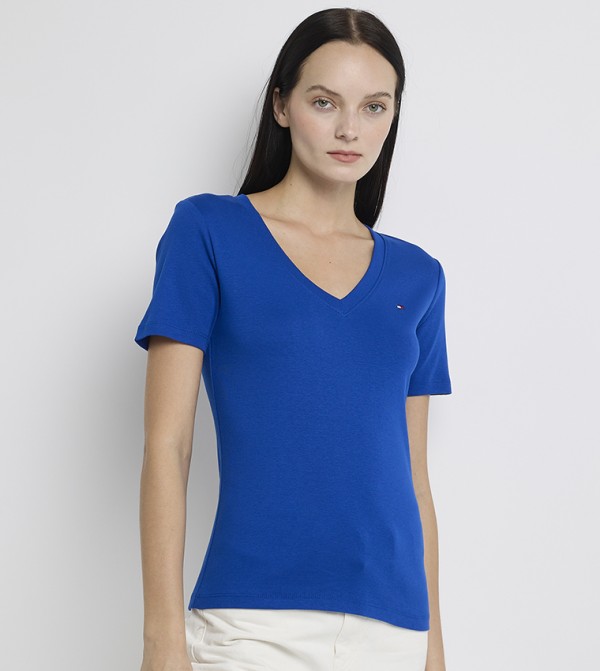 Logo Detail V-Neck Casual T-Shirt