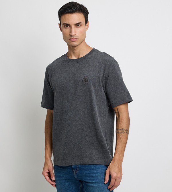 Crest Embroidered Crew Neck T-Shirt