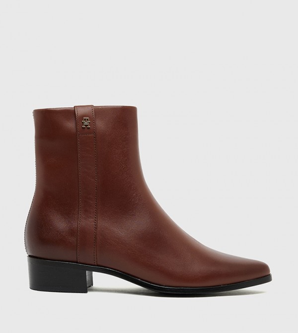 Low Block Heel Leather Ankle Boots