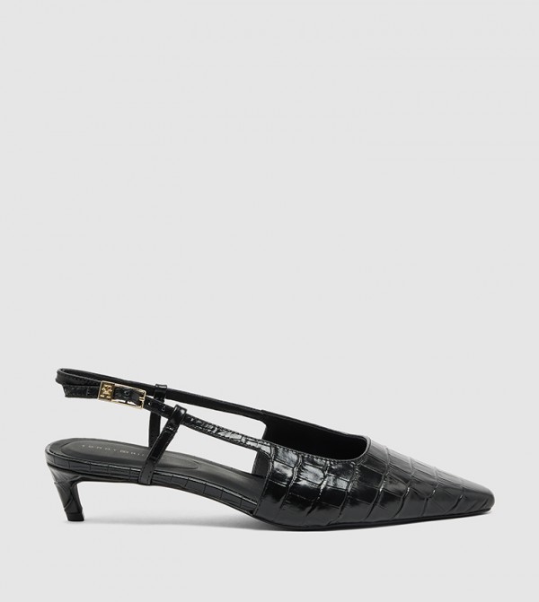 Textured Slingback Kitten Heel Pumps