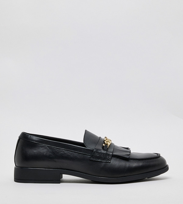 Textured Block Heel Loafers