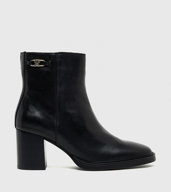 Block Heel Leather Ankle Boots