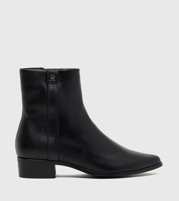 Low Block Heel Leather Ankle Boots