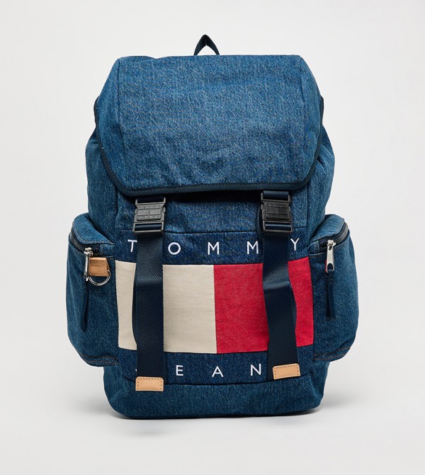 Flag Printed Flap Denim Backpack