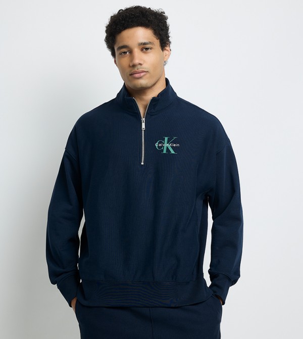 Logo Embroidered Zipper Neck Sweatshirt