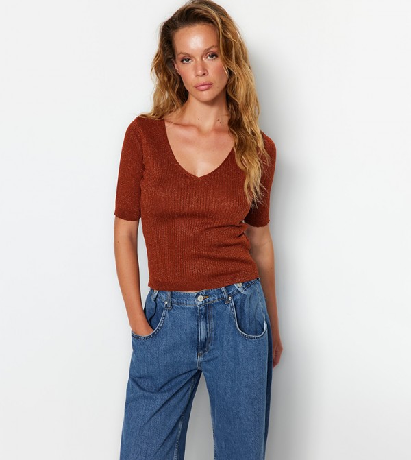 Ribbed V-Neck Top