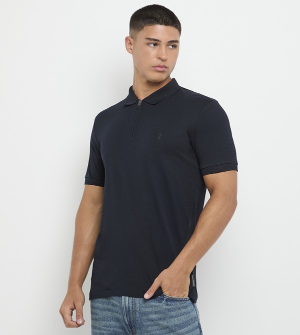 Logo Detail Zippered Polo T-Shirt