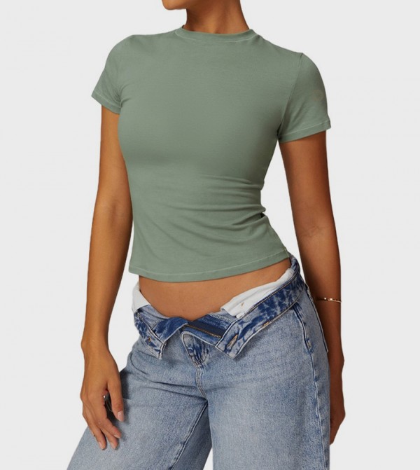 Solid Short Sleeves Crop Top