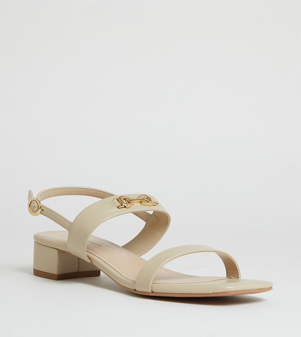 Metal Accent Slingback Block Heel Sandals