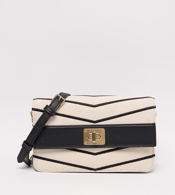 Canvas Chevron Twist-Lock Crossbody Bag
