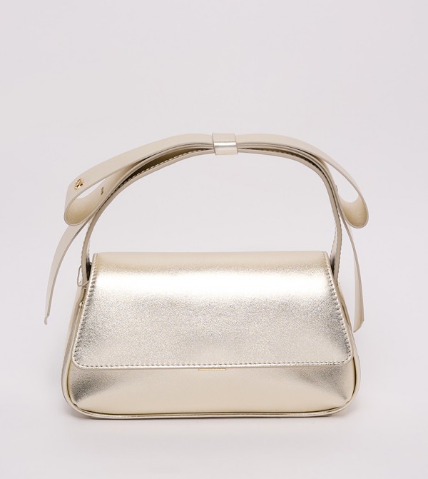 Metallic Leather Bow Top-Handle Bag