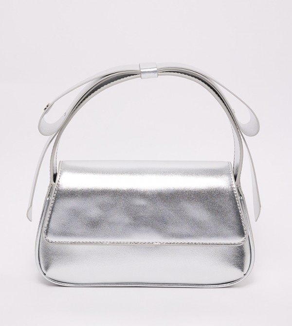 Metallic Leather Bow Top-Handle Bag