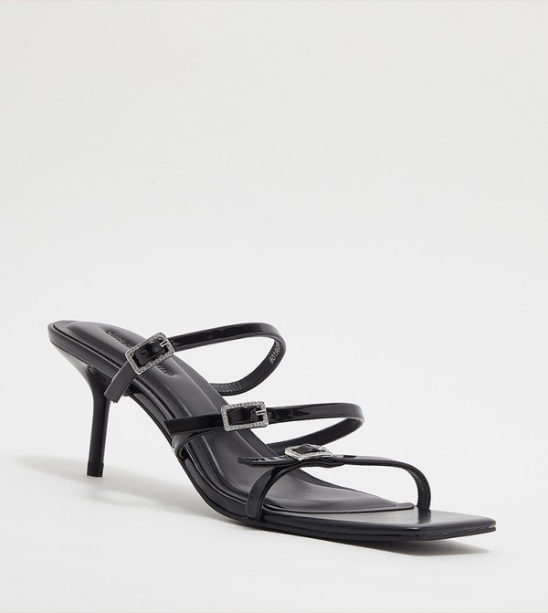 Patent Crystal-Buckle Heel Sandals