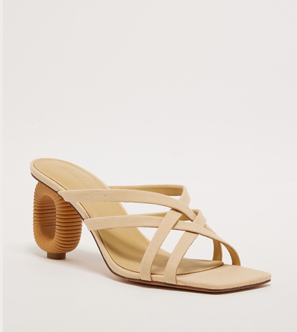 Linen Sculptural-Heel Sandals