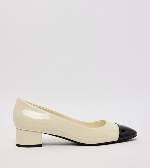 Kleo Patent Contrast Cap Toe Block Heel Pumps