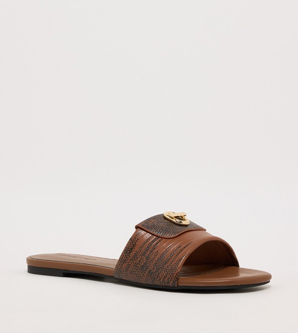 Textured Logo Metal Flat Sandals