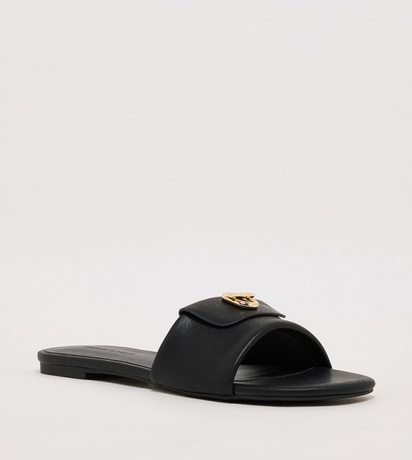 Textured Logo Metal Flat Sandals