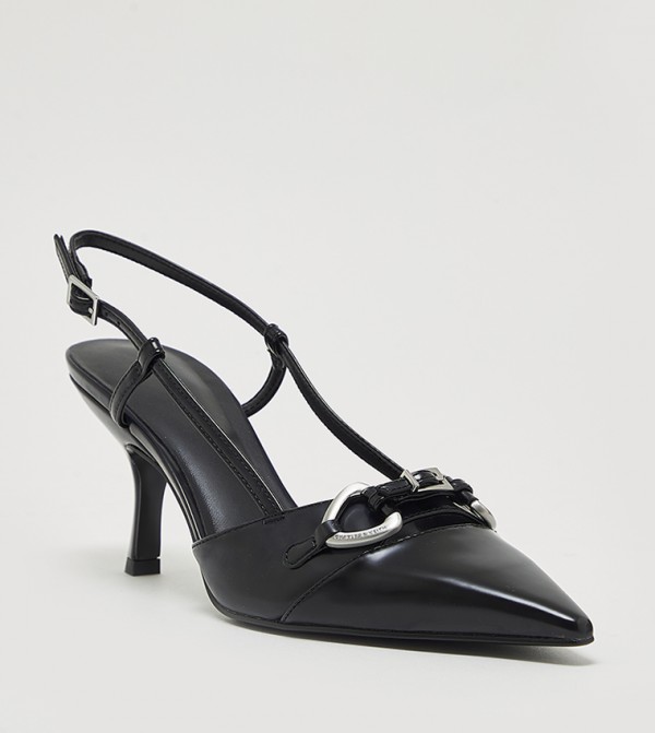 Metal Accent Heel Slingback Pumps