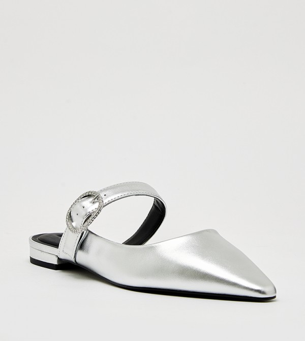 Buckle Detail Pointed Toe Mules