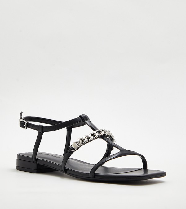Metal Accent T-Bar Flat Sandals