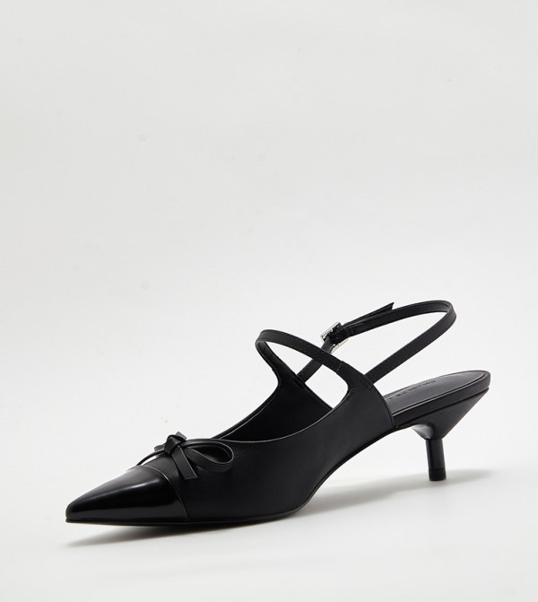 Bow Cap-Toe Kitten Heel Slingback Pumps