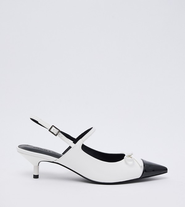 Bow Cap Toe Kitten Heel Slingback Pumps
