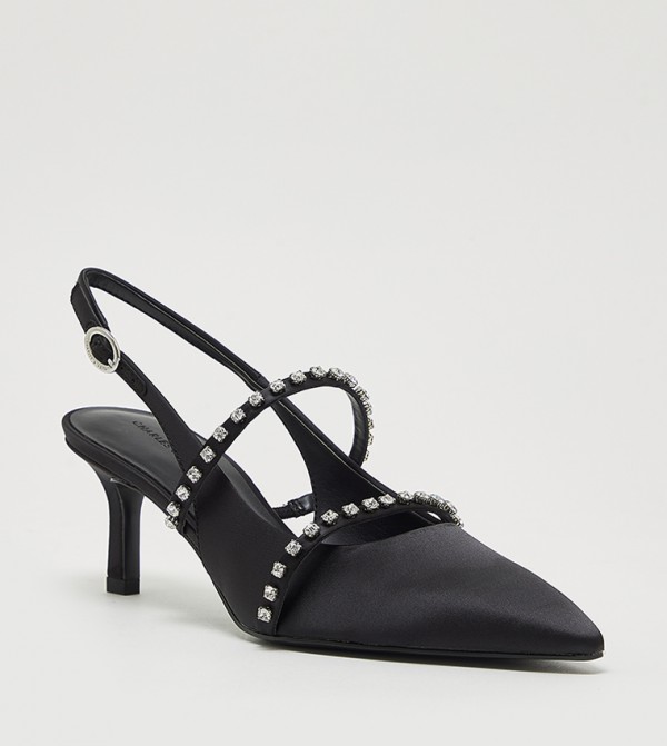 Satin Crystal Embellished Pumps