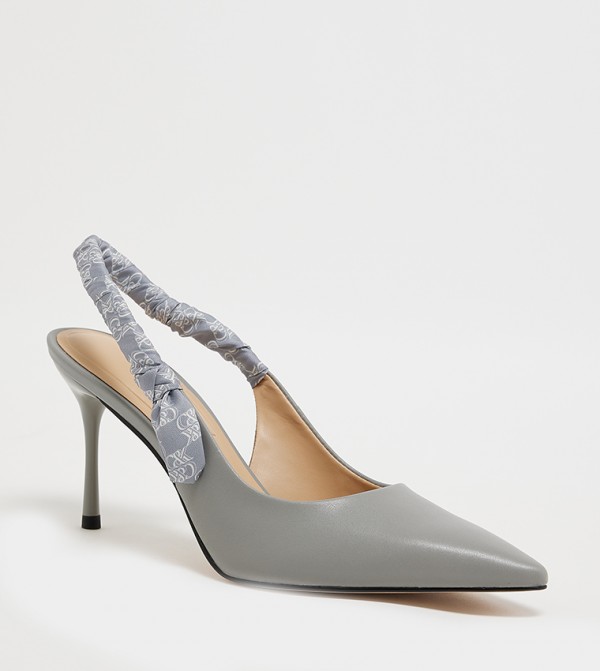 Leather Ruched Print Slingback Pumps