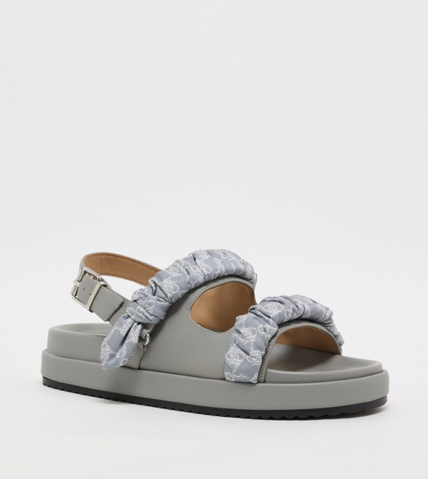 Leather Ruched-Strap Sandals