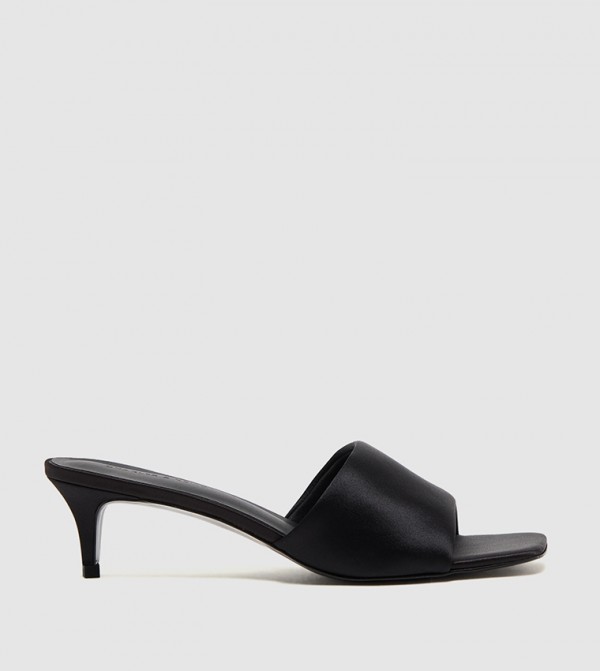 Satin Square Toe Kitten Heel Sandals