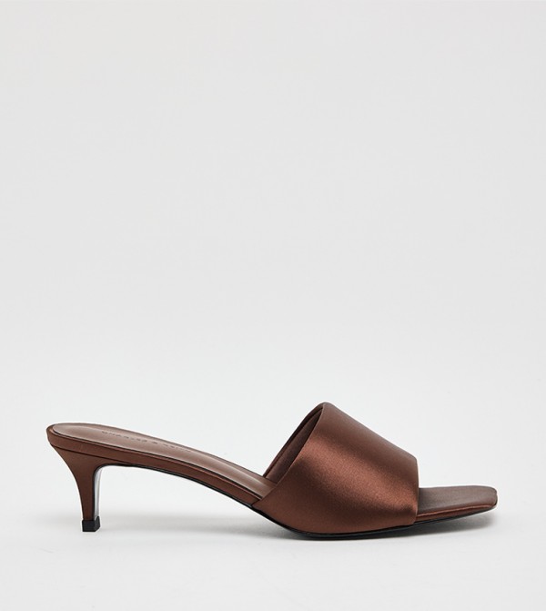 Satin Square Toe Kitten Heel Sandals