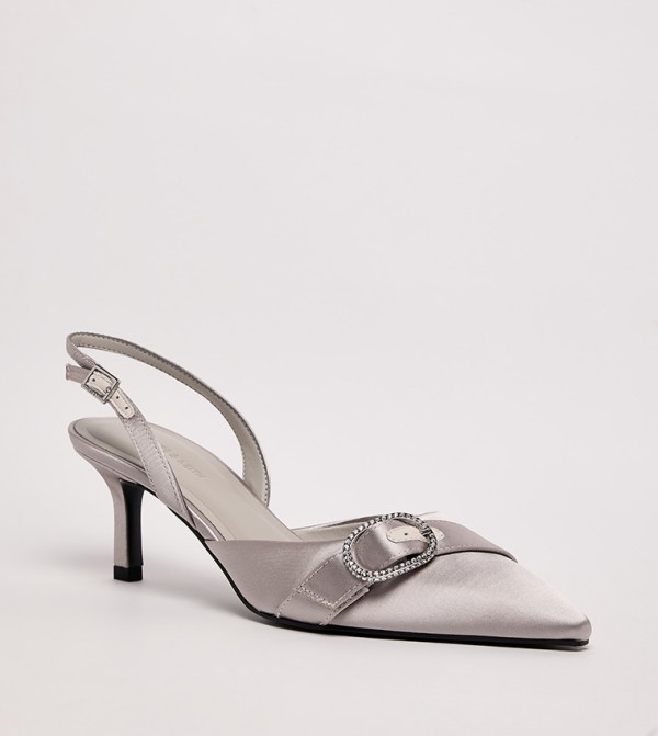 JANNIE Crystal Detail Buckle Slingback Pumps
