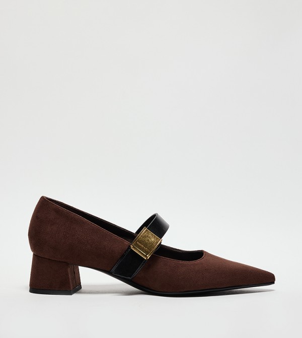 YVETTE Faux Suede Metallic-Accent Mary Jane Pumps